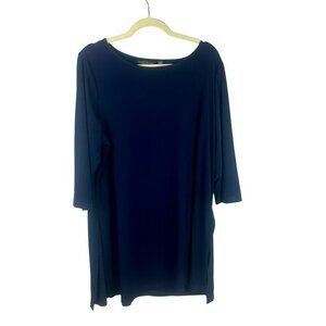 Susan Graver Tunic Shirt Women XL Petite Navy Blue QVC Liquid Knit 3/4 Sleeves